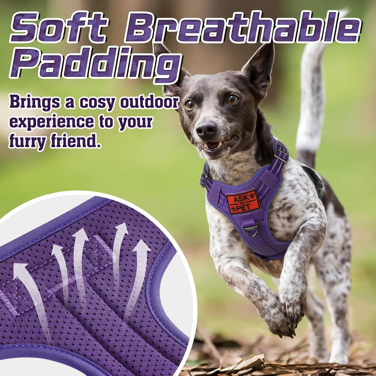 rabbitgoo Tactical Dog Harness for Large Dogs, No Pull Military Service Vest with Handle & Molle, Easy Control for Training Walking, Adjustable Reflective Straps, Purple, L