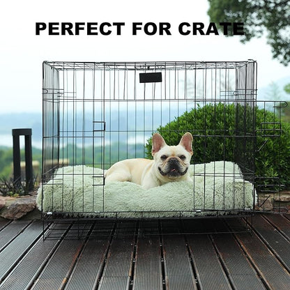 Bedfolks Waterproof Crate Bed, Plush Dog Kennel Pad with Removable Cover, Faux Fur, Washable, 35"x23", Sage Green