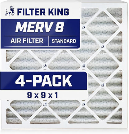 Filter King 9x9x1 Air Filter | 4-PACK | MERV 8 HVAC Pleated A/C Furnace Filters