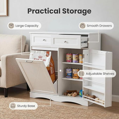kepptory 37" High Dog Feeding Station with Storage Drawer, Pet Organizers and Storage Adjustable Shelf, Dog Feeder Station, Pet Storage Cabinet for Cats and Dogs (White)