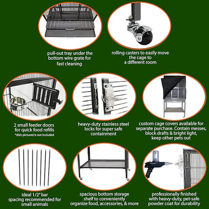 Brisbane Cage & Starter Package for Sugar Gliders - Includes Durable Cage, Healthy Food Variety, Exercise Wheel, Food Dishes, Water Bottle & Nest Pouch