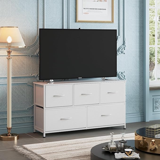 WLIVE Dresser for Bedroom with 5 Drawers, Wide Chest of Drawers, Fabric Dresser