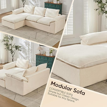 YAAREE 105.6”L Shape Modular Sectional Couch for Living Room, Modern Cloud Sectional 3 Seat Sofa with Oversized Chaise, Woven Texture Upholstery Boneless Couch (Beige, Left Facing Chaise)