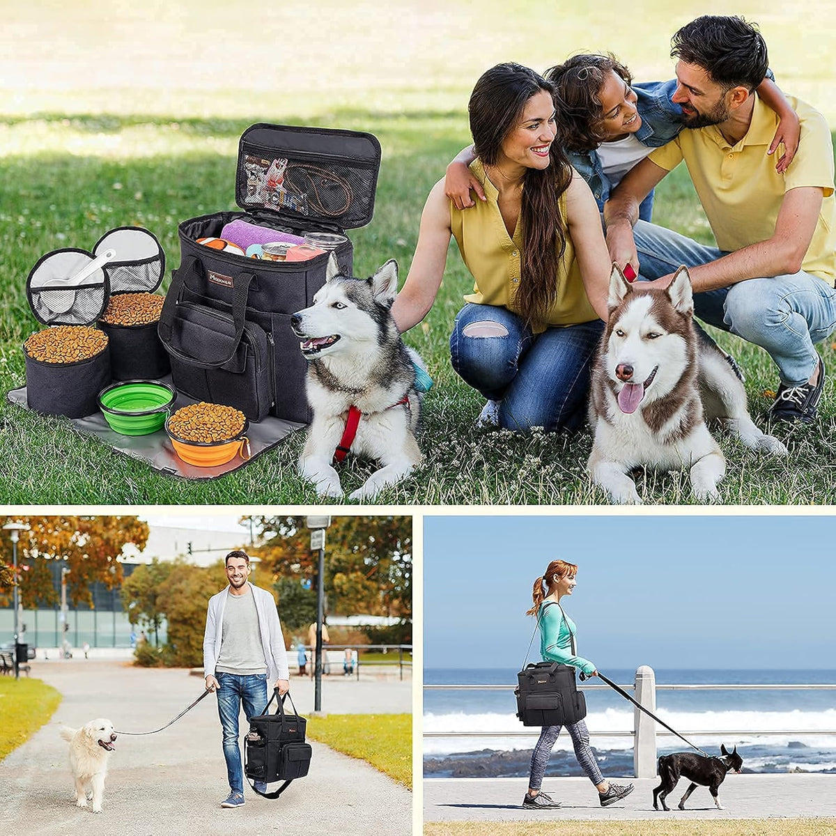 Modoker Dog Travel Bag with 2 Collapsible Dog Bowls, 1 Dog Backpack, Airline Approved Pet Travel BagOrganizer for Supplies & Accessories, 2 Travel Dog Food Container, Black