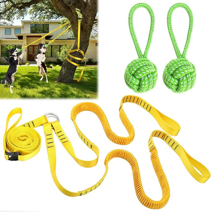 Dog Hanging Bungee Tug Toy for Two Dogs: Interactive Tether Tug-of-War for Pitbull Small to Large Dogs to Exercise - Durable Retractable Tugger Dog Rope Toy with 2 Chew Rope Toys