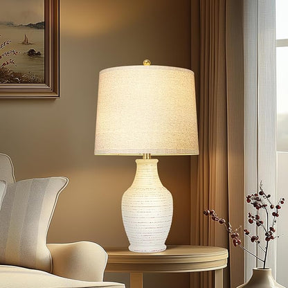 Scenekoy 23" Ceramic Table Lamps Set of 2 with 3-Way Dimmable Bulb,Rotary Switch,Lamps for Living Room,Bedside Lamp with Linen Shade,Nightstand Lamps of 2 for Living Room Bedroom(Bulb Included)