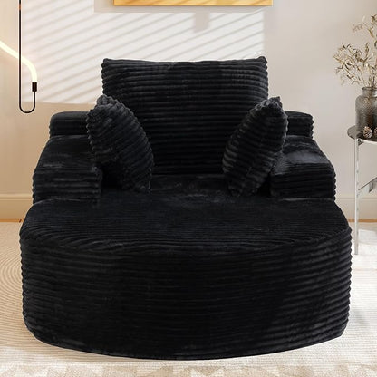 WJShome Sleeper Chair Lounge Chair Indoor,Oversized Corduroy Upholstered Boneless Couch Deep Seat Sleeper Sofa Bed,No Assembly Required Couches for Living Room/Bedroom/Apartment,Black