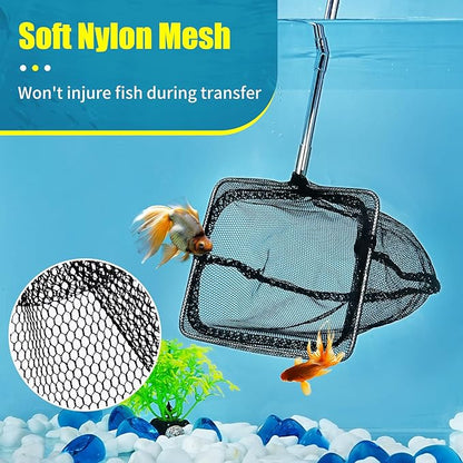 AQUANEAT Aquarium Net with Extendable Long Handle, Adjustable Wastes Skimming Cleaning Tools for Fish Tanks, 5 inch