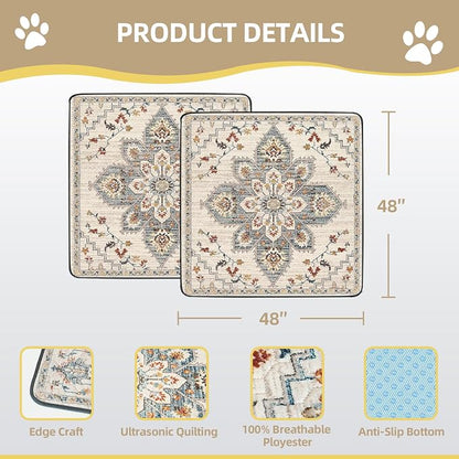 SCLOSE Washable Pee Pads for Dogs Large 2 Pack, 48" x 48" Reusable Puppy Pads Waterproof Dog Rugs, Super Absorbent, Leakproof, Dog Crate Pad, Playpen Mat, Whelping Pads, White Medallion