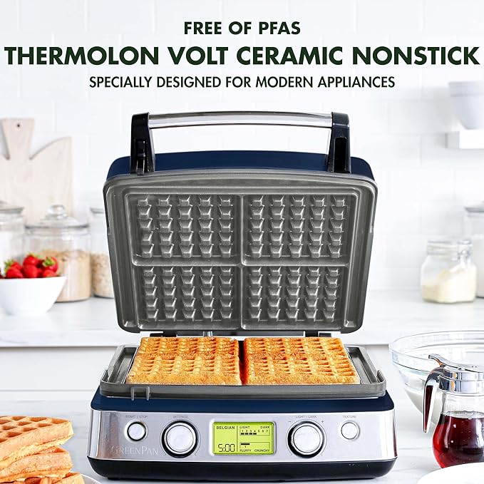 GreenPan Elite 4-Square Belgian & Classic Waffle Maker, Healthy Ceramic