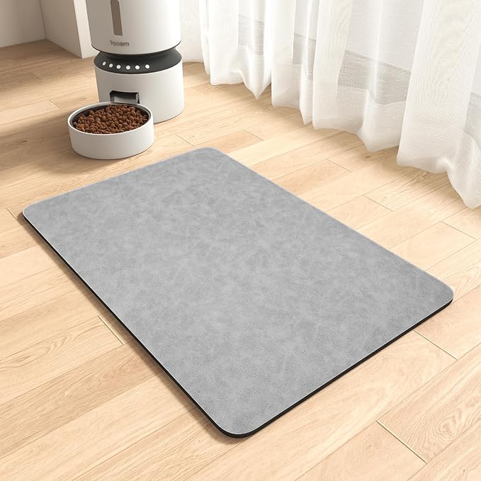 MontVoo-Absorbent Pet Feeding Mat-No Stains Pet Mat for Food and Water Bowl-Quick Dry Cat & Dog Food Mat Water Dispenser Mat-Pet Supplies Mat-Dog Water Bowl Mat for Messy Drinker,（LightGrey,16"x24"）