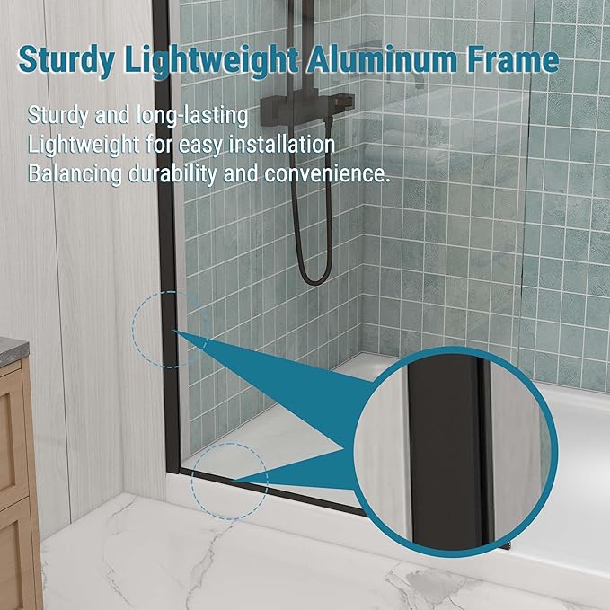 Sunrosa 36"×76" Shower Glass Panel, 8mm Thick Shower Screen, Matte Black