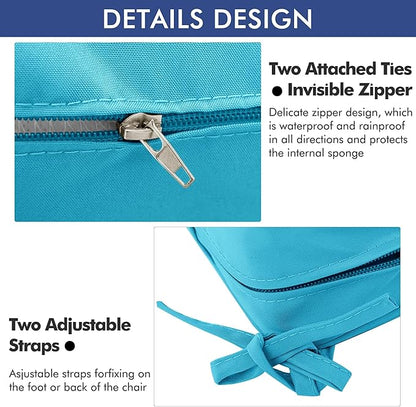 Outdoor Chair Cushions 16 x 17 Inch, Set of 6, Waterproof Patio Chair Cushions with Tie 5 Year Color Fastness Thick Outdoor Seat Cushion for Garden Lawn Patio Furniture Teal