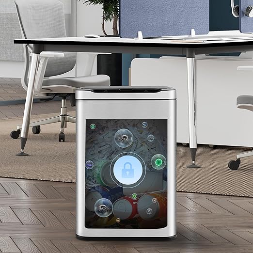 ELPHECO Stainless Steel Office Trash Can Motion Sensor Garbage Can Touchless
