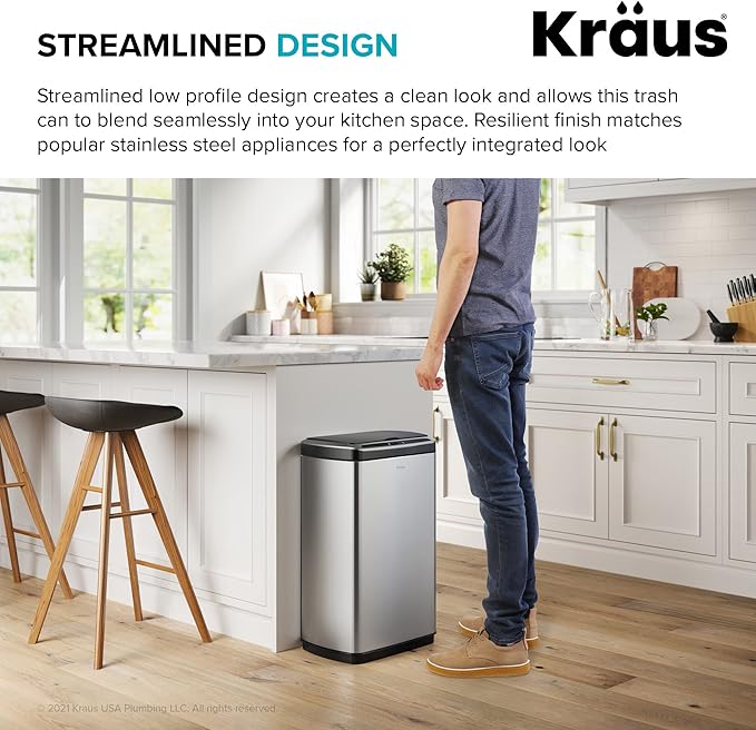 Kraus GarbagePro Rectangular 13 Gallon Hands-Free Motion Sensor Trash Can