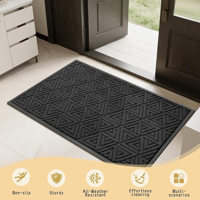 Yimobra Extra Large Door Mat 60x36, All-Weather Waterproof Non-Slip Welcome Matt Outdoor, Heavy Duty Non Slip Doormat for Entryway for Patio and Garage Indoor, Easy Clean, Black