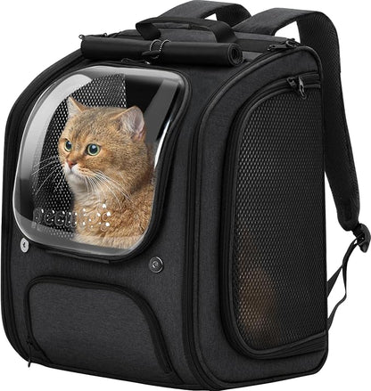 Pecute Cat Backpack Carrier,Large Space Cat Bubble Backpack,Ergonomic,Black | Sunshade Curtain,Transparent Window,Safety Rope,Sturdy,Large Mesh on Both Sides for Breathability,Suitable for Outdoor,Vet