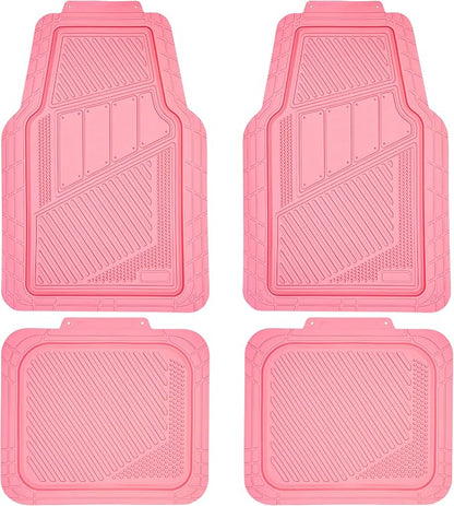 CAR PASS Heavy Duty Rubber Floor Mats 4-Piece,Pink Car Mats Full Sets Anti-Slip,Waterproof Universal Trim-to-Fit for Car SUV Truck, Durable All Weather Automotive Car Mats for Women,Girly(All Pink)