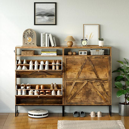 Shoe Storage Cabinet with 2 Flip-Up Doors, Freestanding Hidden Shoe Storage