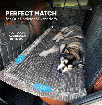 Dog Bed for Car Back Seat Extender - Non-Slip Backseat Cushion for Dogs - Travel Plush Pet Mat Topper for Cars, Trucks, SUVs - Machine Washable Pad Blanket - Black, 54" x 24.8"