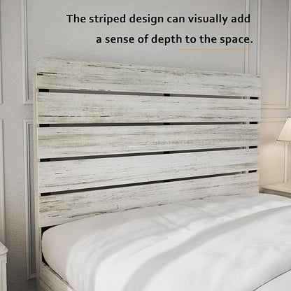 Rustic White Queen Size Wooden Bed Frame with Farmhouse Headboard, Solid Wood Platform Bed with Wood Slats, Noise-Free Structure, No Box Spring Needed