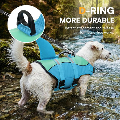 Shark Dog Life Jacket, Dog Life Vests for Boating, High Buoyant Pet Life Vest for Swimming, Adjustable Easy On Life Jackets for Small, Medium, Large Dogs (Pool Blue,L)