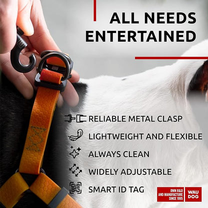 WAUDOG Waterproof Dog Harness - Adjustable for Large, Small and Medium Dogs - Heavy Duty with Durable Metal Clasp and QR Tag - Boy & Girl - Orange (16-22in)