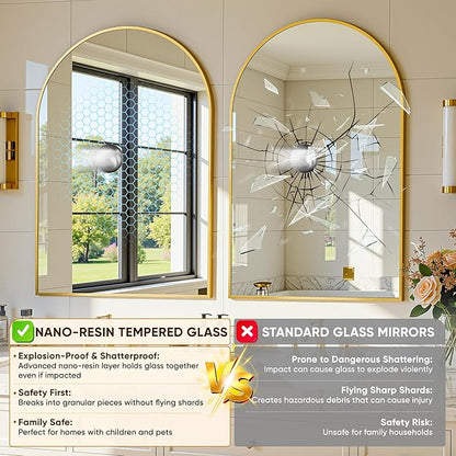 Arched Mirror 24"x36", Bathroom Mirror, Wall Mounted Vanity Mirror