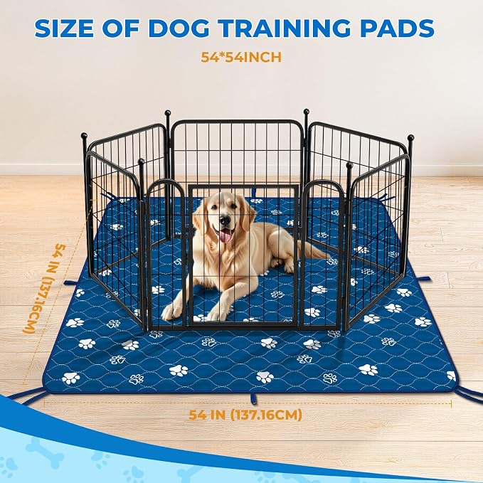Fostanfly Washable Pee Pads for Dogs, 2 Pack Large 54"x54" Ultra-Absorbent and Leak-Proof Non-Slip Reusable Potty Training Pads for Dogs, Puppy & Cats of Add 8 Lanyards-Blue