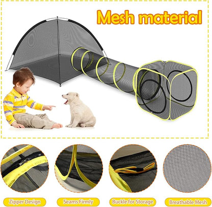 Outdoor Cat Enclosures for Indoor, Portable Mesh Tent, Outdoor pet Tunnel, Cat Playhouse with Adjustable Cat Harness and Leash for Walking, Colorful Tease Ball for Small Animals