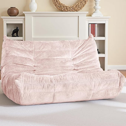 HABUTWAY Bean Bag Chair, Giant Bean Bag Chairs for Adults, Loveseat Fireside Chair, 2 Seater Lazy Bean Bag Sofa Memory Foam Couch for Living Room, Bedroom, Office (Pink)