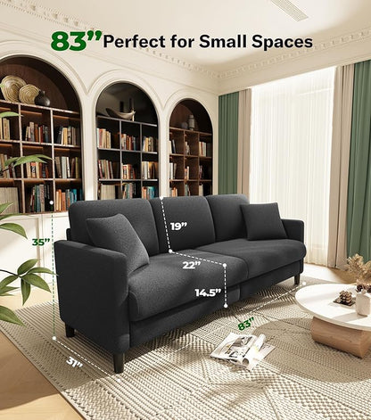 83" Couches for Living Room, Comfy Sofas for Living Room, Teddy Sofa Couch, Tool-Free Setup Loveseat Sofa, All-Wood Love Seat Couches, Small Couch 2 Pillows Included, Grey