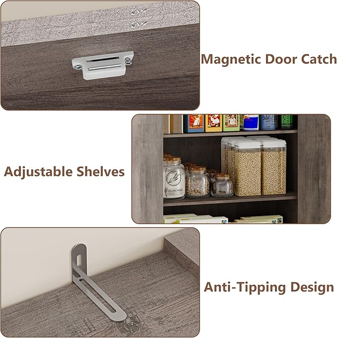Pantry Organizers and Storage Cabinet, 71” Barn Door White Kitchen Cabinet