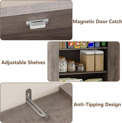 Pantry Organizers and Storage Cabinet, 71” Barn Door White Kitchen Cabinet