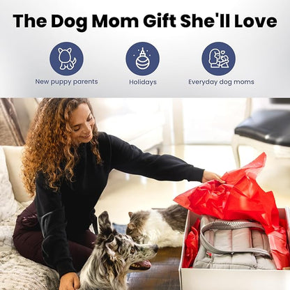 Puffer Dog Travel Bag for Dog Moms, Diaper Bag with Travel Bowls | 2 BPA-Free Collapsible Bowls, 2 Pet Food Containers, 9 Pockets, Everyday Puffer Bag Works With or Without Your Dog, Grey