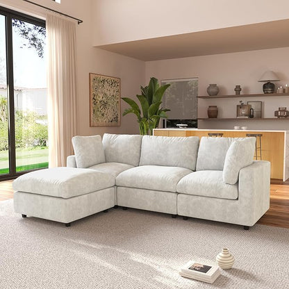 JACH L Shape Sectional Couches for Living Room, Deep Seat Convertible Modular Sofa, Cloud Sectional Couch, Sofa Covers Washable, Minimalist Modern Couch for Living Room, Apartment, Beige