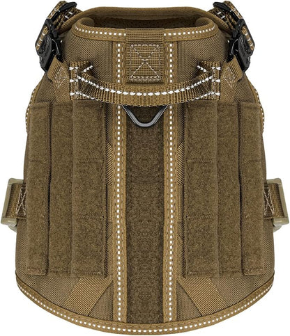 ICEFANG Tactical Dog Harness for Small Dogs,Reflective No Pull Dog Vest | with Control Handle,Adjustable,Front Hook,2 Leash Clips,Soft Padded,MOLLE Panel,Brown,Small