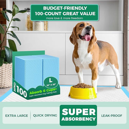 YOPETKI Large Puppy Pads 30"x26" 100 Count, Disposable Dog Pee Pads Leak-Proof, Large Pee Pads for Dogs 100 Bulk Pack, Large Absorbent & Quick-Dry Pet Potty Training Pads for Dogs, Puppies, Doggy