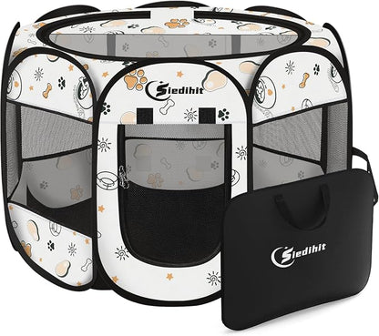 Siedihit Dog Playpen, Medium Dogs Tent Crates Cage Indoor/Outdoor | Portable Pop Up Dog Kennel Playpen with Carrying Case for Dogs/Cats/Rabbits(Cute, Medium)