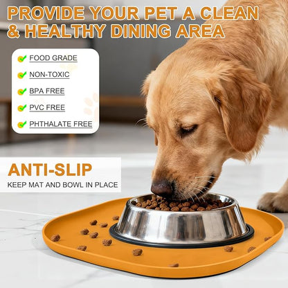 SMILOOL Waterproof Silicone Pet Food Mat with Raised Edge for Dog & Cat | 12" x 12" Non-Slip Small Pet Feeding Mats with Lip for Food & Water Bowl, Food Grade, Easy Cleaning, Orange