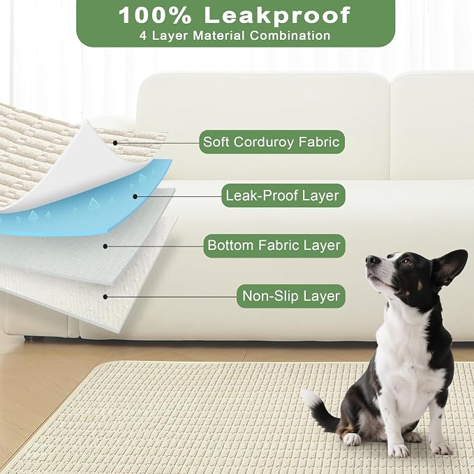 Washable Pee Pads for Dogs Puppy Pad, Cream White 60”x60” 1 Pack | High Absorbent Dog Pee Pad Leak Proof Cat Rugs, Reusable Non Slip Pet Mat, Wee Wee Pads for Training, Crate and Floor