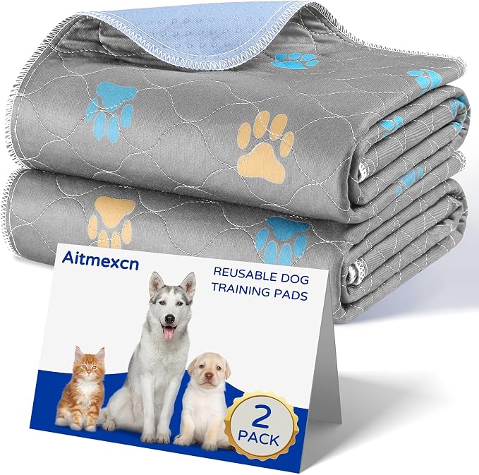Aitmexcn Washable Pee Pads for Dogs, 2 Reusable Puppy Pads, 24'' x 36'' | Highly Absorbent, Waterproof Layer, Machine Washable, Non-Slip Bottom, For Puppy Training and Crates