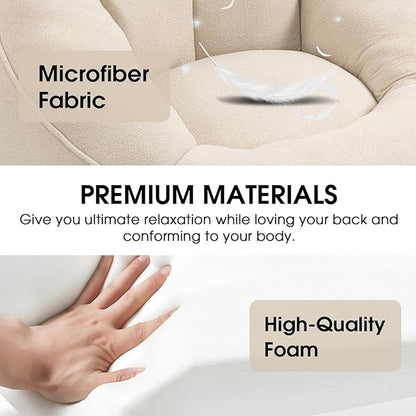 Sudwesto Bean Bag Chair for Adult, Microfiber Upholstered Bean Bag Sofa with Petal Back, Shell-Shaped Beanbag Chair with Footstool, Memory Foam Stuffed Lazy Sofa for Living Room, Bedroom (Beige)