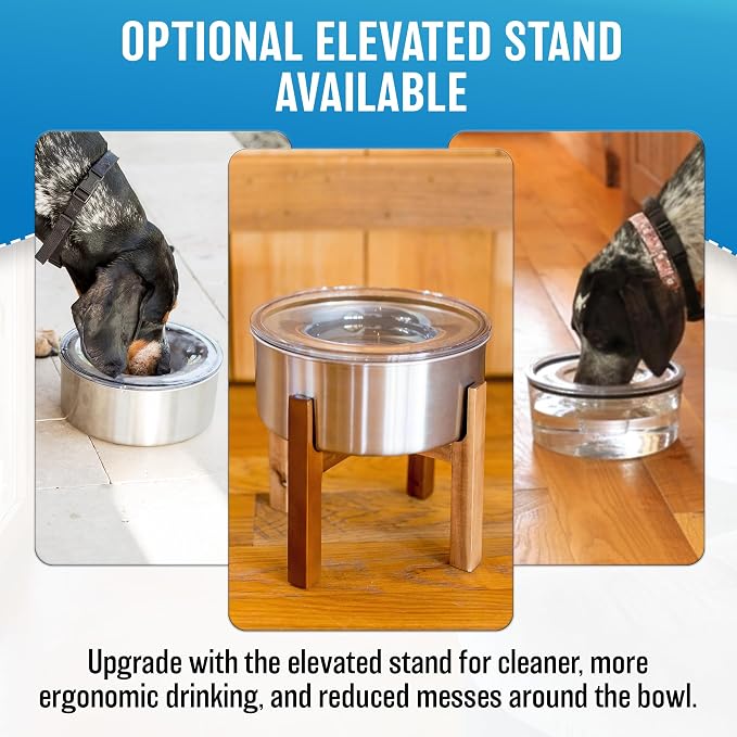 Stainless Steel Dripless Water Bowl with Tritan Plastic Lid, Holds 1 Gal, Reduces Spills & Trails Up to 85%+, Water Bowl for Mammoth Breed Dogs (131+ lbs), The Original Slobber Stopper