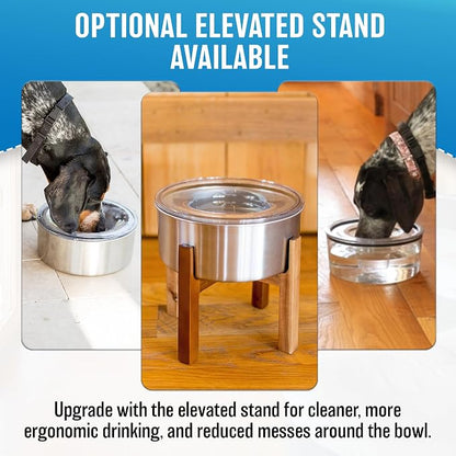 Stainless Steel Dripless Water Bowl with Tritan Plastic Lid, Holds 1 Gal, Reduces Spills & Trails Up to 85%+, Water Bowl for Mammoth Breed Dogs (131+ lbs), The Original Slobber Stopper