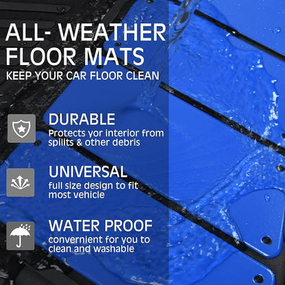 CAR PASS Heavy Duty Rubber Floor Mats 4-Piece Car Mat Set - Universal Waterproof Trim to Fit Floor Mats for Car Sedan SUV Coupe Auto, odorless Durable All-Weather Automotive Mats (Black & Royal Blue)