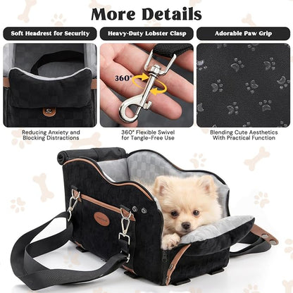 Center Puppy Car Seat,Console Dog Booster for Traveling,Under 10LB | Small Dog Car Seat,Hand-held,Crossbody,Protective Top Mesh,Cushioning Cozy