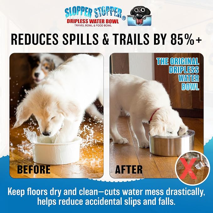 Stainless Steel Dripless Water Bowl with Tritan Plastic Lid, Holds 1 Gal, Reduces Spills & Trails Up to 85%+, Water Bowl for Mammoth Breed Dogs (131+ lbs), The Original Slobber Stopper