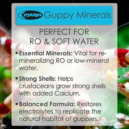 Crystalpro Guppy Minerals 4.22 Oz - Mineral Additive for Guppies - Replenishes Protective Coat and Improves General Health Freshwater Aquarium Salt (125 ml) Treats 660 Gallons