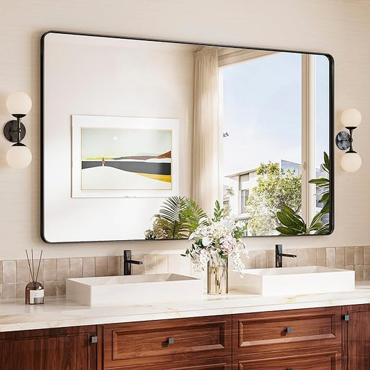 TokeShimi Black Vanity Mirror 60x36, Bathroom Mirror Framed Seamless, Tempered